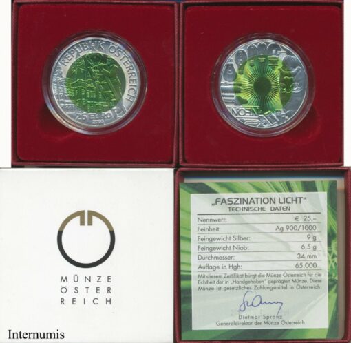 25 Euro 2008 "Faszination Licht" mit Etui,Zertfikat und Schleife,  Erh. handgehoben