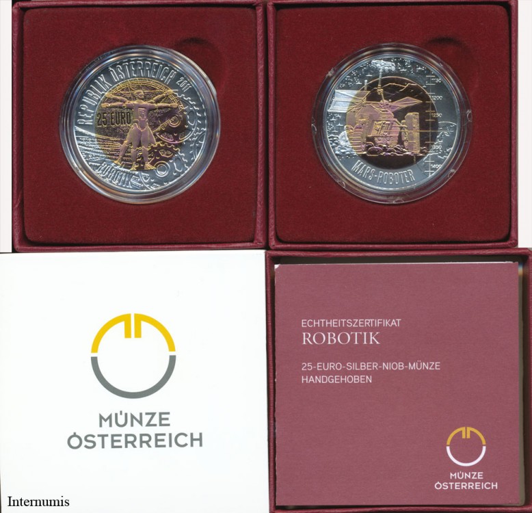 25 Euro 2011, **Robotik** mit Etui,Zertifikat und Schleife, Erh. handgehoben