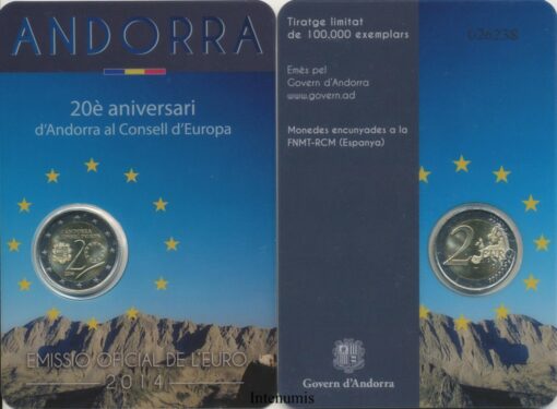Andorra 2 Euro 2014, **20 Jahre Andorra Europarat**, (ANK.140 / KM.-) Erh. Blister