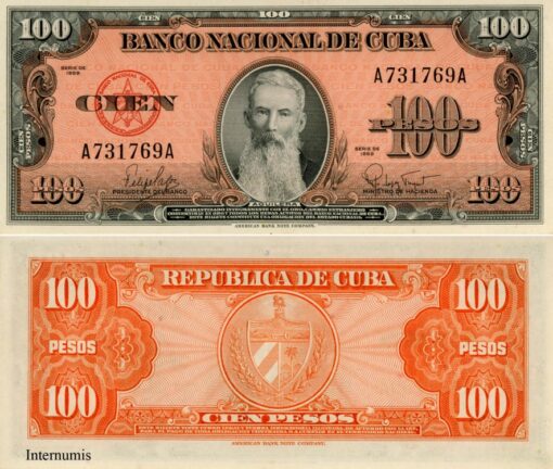 Kuba 100 Pesos 1959 (P.93a) Erh. XF+