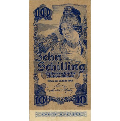 Österr.Nationalbank - 10 Schilling 1945 , 2. Ausgabe , Serie links breit , (KK. 225a / P.116) Erh. III-