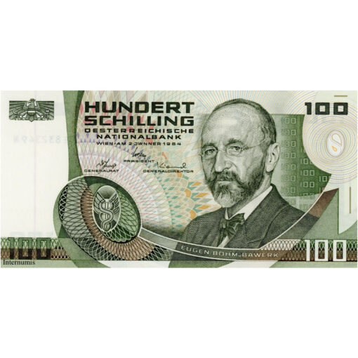 Österr.Nationalbank - 100 Schilling  2.1.1984 , KN. mit 1 Bst., Vs. Eugen Böhm von Bawerk , Rs.Akademie der Wissenschaften, (KK.256a / Ank 287 / P.151) Erh. I