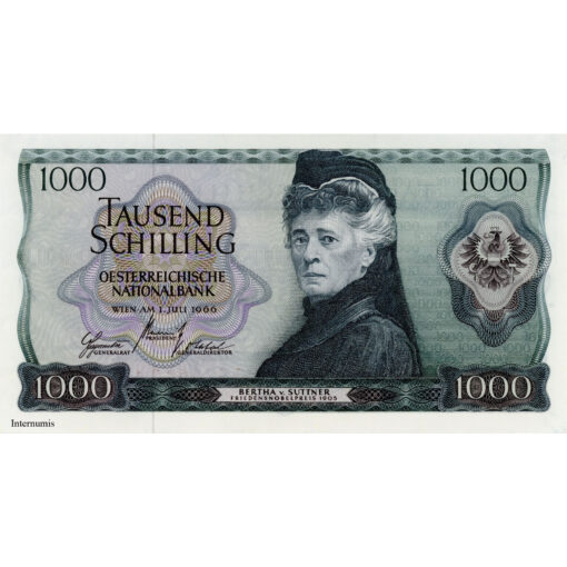 Österr.Nationalbank - 1000 Schilling 1966, Vs.Bertha v.Suttner, Rs.Leopoldskron (KK.249a/ANK 279/P.150) Erh. I-