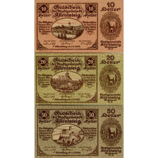 Allentsteig/NÖ - 10,20,50 Heller 1920 , (KKN.20)a) Erh. I