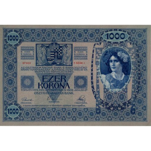 Österr.-Ungarische Bank - 1000 Kronen 1914, Aufdruck : Ausgegeben nach dem 4. Oktober 1920 ,Unterdruck grau-grün , (KK.158a / P.48 / ANK 192) Erh. I – Bild 2