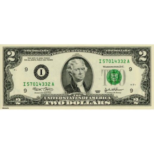 USA - 2 Dollars  2003 I, grünes Siegel, (P.516a-I) Erh. UNC