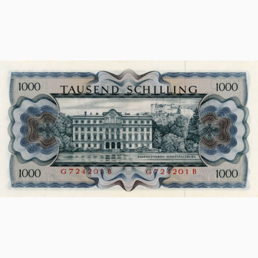 Österr.Nationalbank - 1000 Schilling 1966, Vs.Bertha v.Suttner, Rs.Leopoldskron (KK.249a/ANK 279/P.150) Erh. I – Bild 2