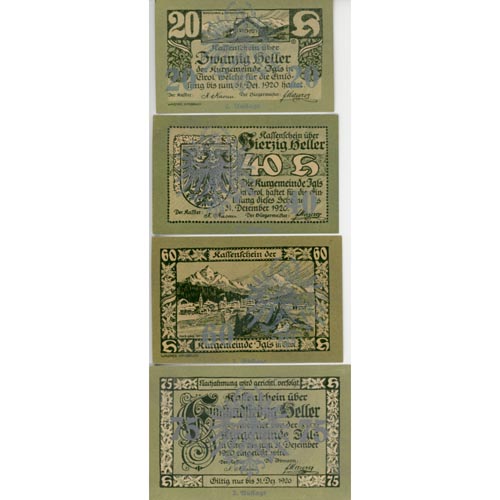 Igls (Tir) - 20,40,60,75 Heller o.D. (1920) , 2. Auflage , Aufdruck silber , (KKN-S403)III)a) Erh. I