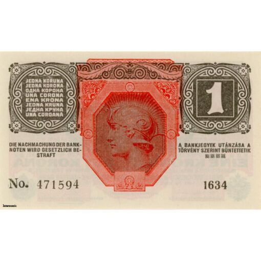 Österreichisch-ungarische Bank - 1 Krone 1916 (1919),mit grünen DEUTSCHÖSTERREICH Sempel, (KK.133/ANK169/P.49) Erh. I – Bild 2