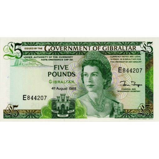 Gibraltar - 5 Pounds 4.8.1988, (P.21b) Erh. UNC