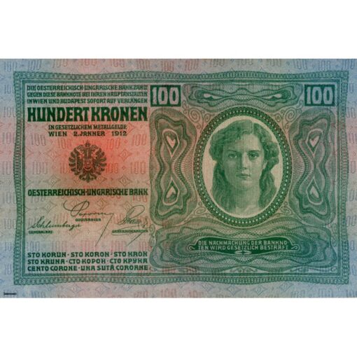 Österreichisch-ungarische Bank - 100 Kronen 1912 ,mit orangen DEUTSCHÖSTERREICH - Aufdruck, Papier dick, (KK.144b / P.56a) Erh. I- – Bild 2