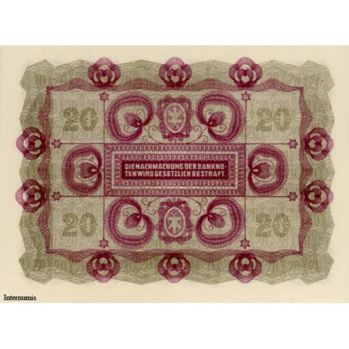 Österr.- Ungarische Bank - 20 Kronen 1922, Vs.Männerkopf, Rs.Ornamente, (KK.168/ANK202/P.76) Erh. I – Bild 2