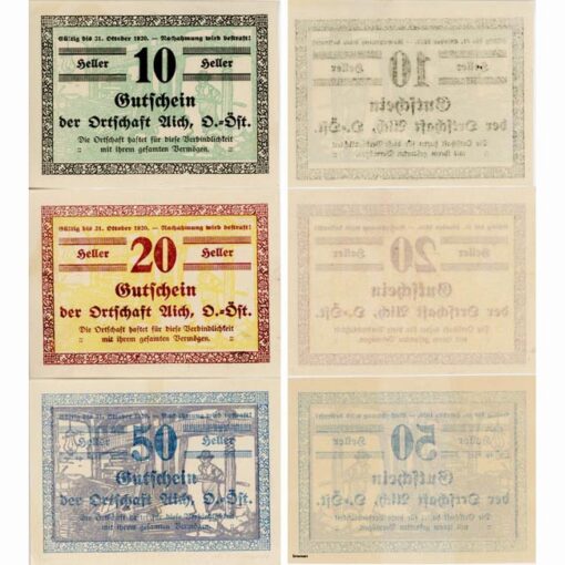 Aich/OÖ - 10,20,50 Heller 1920, Mostpresse , (KKN.10)I)c) Erh. I