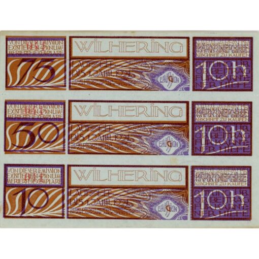Wilhering(OÖ) -10,50,75 Heller o.D. (-1921), Papier hellblau in perf. Kuponform, Bst. G, KN. rot, Gmstpl., Aufl. 471, (KKN.S1236)II)aG) Erh. I-