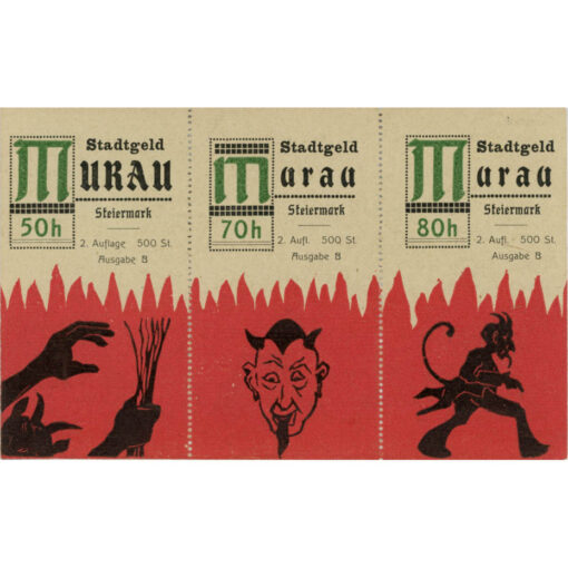 Murau (Stm) - 50,70,80 Heller 1920 , 2.Auflage , Ausgabe B , 500 Stück , Krampusserie, Gmst., (KKN-S638)II)a)B) Erh. I – Bild 2