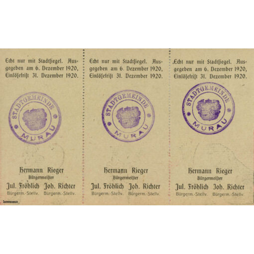 Murau (Stm) - 50,70,80 Heller 1920 , 2.Auflage , Ausgabe B , 500 Stück , Krampusserie, Gmst., (KKN-S638)II)a)B) Erh. I