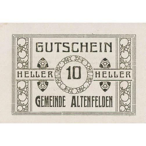 Altenfelden (OÖ) - 10 Heller o.D.,(1920),Glanzpapier weiß, Druck schwarz, (KKN.S27)III)10h) Erh. I-