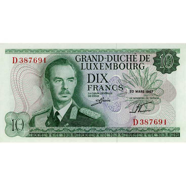Luxemburg - 10 Francs 1967, (P.53a) Erh. AU