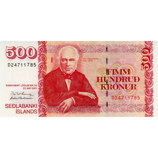 Island - 500 Kronur  22.5.2001, Us.1 (P.58a) Erh. UNC
