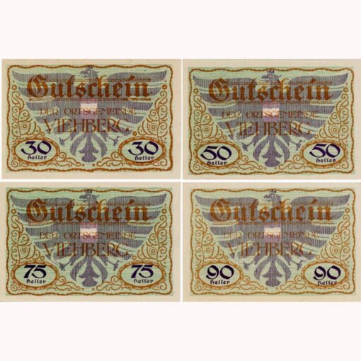 Vieberg(OÖ) - 30,50,75,90 Heller oD.(-1920),Auflage II/1, (KKN.S1110)II)a) Erh. I