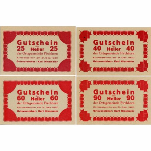 Pirchhorn(OÖ) - 25,40,60,90 Heller o.D., Druck rot, (KKN.S751)I)c) Erh. I