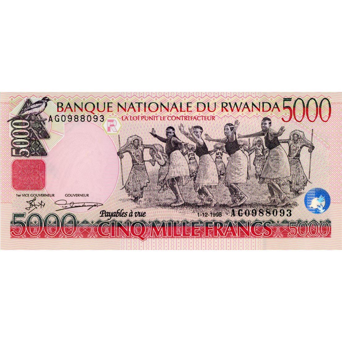 Ruanda - 5000 Francs 1.12.1998, (P.28a) Erh. UNC