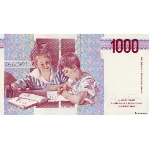 Italien - 1000 Lire 3.10.1990, (P.114c) Erh. UNC – Bild 2
