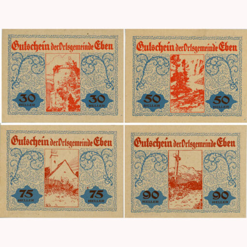 Eben(OÖ) - 30,50,75,90 Heller o.D., Kartonp., Aufl.250, Dr.rot u.blau, (KKN.S141)II)e) Erh. I – Bild 2