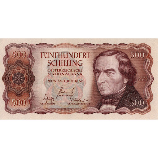 Österr.Nationalbank - 500 Schilling 1.7.1965, Vs.J.Ressel, Rs.Dampfer Civetta 1829, (KK.248a/P.139a/ANK278) Erh. II