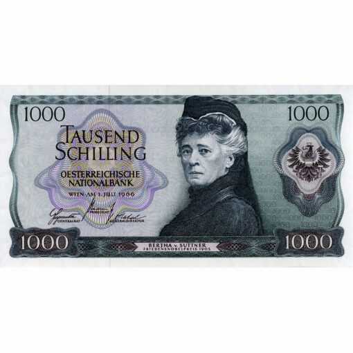 Österr.Nationalbank - 1000 Schilling 1966, Vs.Bertha v.Suttner, Rs.Leopoldskron, (KK.249a/ANK 279/P.150) Erh. II