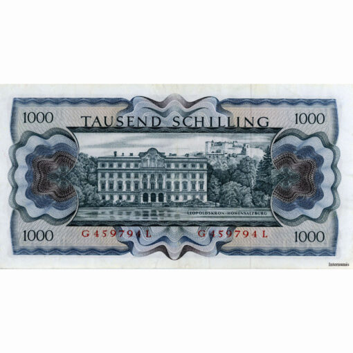 Österr.Nationalbank - 1000 Schilling 1966, Vs.Bertha v.Suttner, Rs.Leopoldskron, (KK.249a/ANK 279/P.150) Erh. III – Bild 2