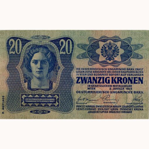 Österreichisch-ungarische Bank - 20 Kronen  2.01.1913, II. Auflage, (KK.121/P.14/AMK.160) Erh. III