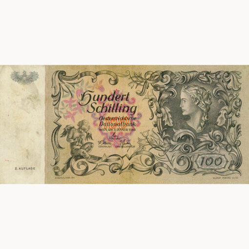 Österr.Nationalbank - 100 Schilling 1949, 2. Auflage, KN.5 stellig, Rs.Donaunixe, (KK.234a / ANK 264a / P.132) Erh. IV
