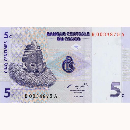 Kongo Dem.Republik - 5 Centimes 1.11.1997, (P.81) Erh. UNC