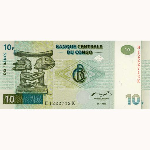 Kongo Dem.Republik - 10 Francs  1.11.1997, (P.87B) Erh. UNC