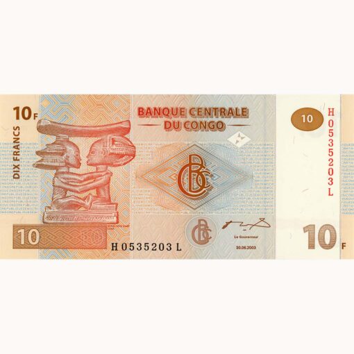 Kongo Dem.Republik - 10 Francs 30.06.2003, (P.93) Erh. UNC
