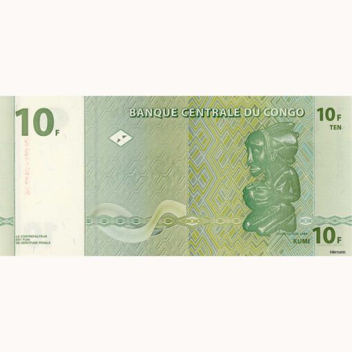 Kongo Dem.Republik - 10 Francs  1.11.1997, (P.87B) Erh. UNC – Bild 2