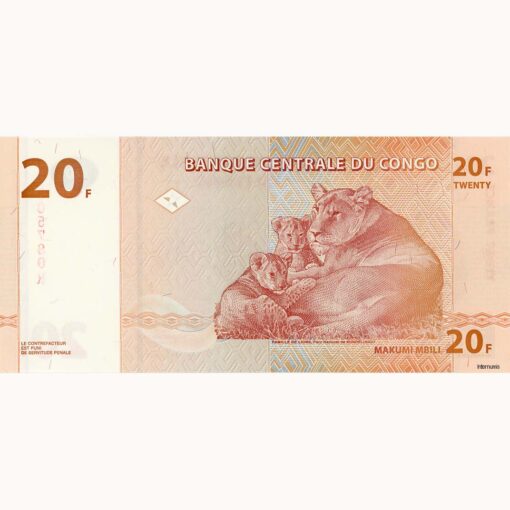 Kongo Dem.Republik - 20 Francs  1.11.1997, (P.88A) Erh. UNC – Bild 2