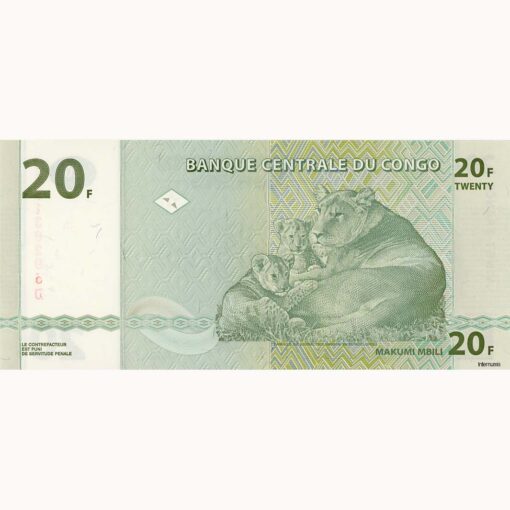 Kongo Dem.Republik - 20 Francs 30.06.2003, (P.94) Erh. UNC – Bild 2