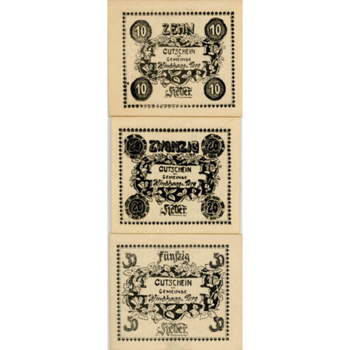 Windhaag b. Perg/OÖ  - 10,20,50 Heller 1920 , P.weiß, Dr.schwarz, KN.und Gmst., Aufl.400, (KKN.S1243)III)d) Erh. I
