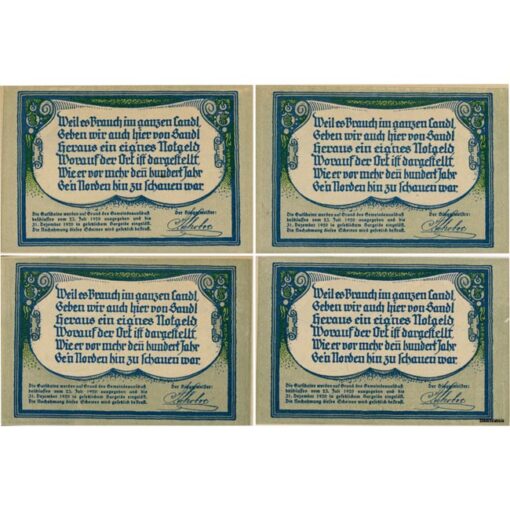 Sandl(OÖ) - 30,50,75,90 Heller 1920, schmaler Rand, Bildseite Wertzahl u.Umrahmung blau, (KKN.S874)VI)a) Erh. I