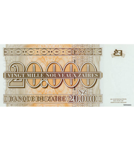 Zaire - 20.000 Nouveaux Zaires 30.1.1996, G&D, (P.72a) Erh. UNC – Bild 2