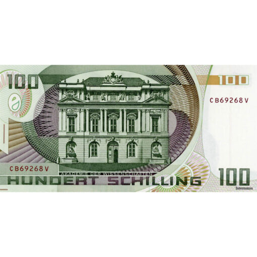 Österr.Nationalbank - 100 Schilling  2.1.1984 , KN. mit 2 Bst. schmal (20mm), Vs. Eugen Böhm von Bawerk , Rs.Akademie der Wissenschaften, (KK.256c / Ank 287 / P.151) Erh. I – Bild 2