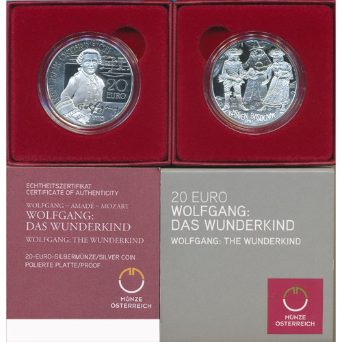 20 Euro 2015, Das Wunderkind, (KM.- / ANK.33) Erh. PP/inkl.Etui, Zertifikat, Schutzkarton,