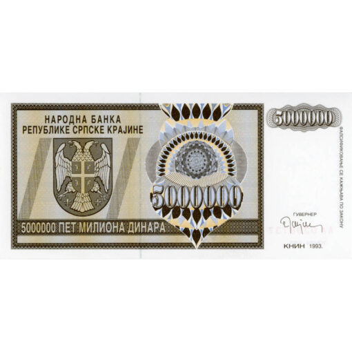 Rep.Srpska Krajina - 5 Millionen Dinara 1993, (P.R11) Erh. UNC
