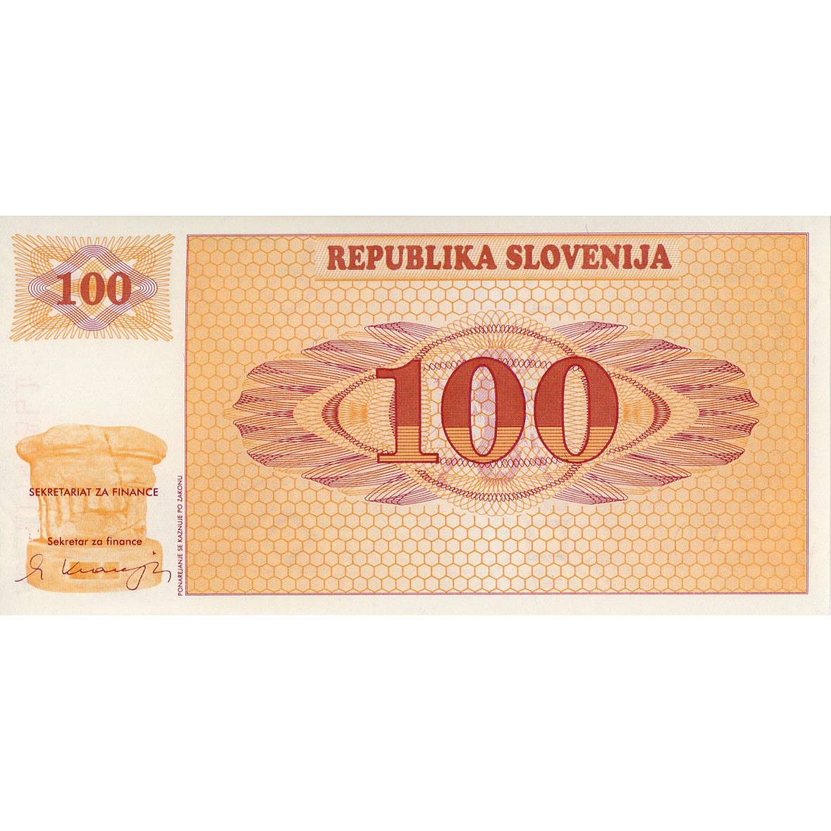 Slovenien - 100 Tolarjew 1990, (P.6a) Erh. UNC