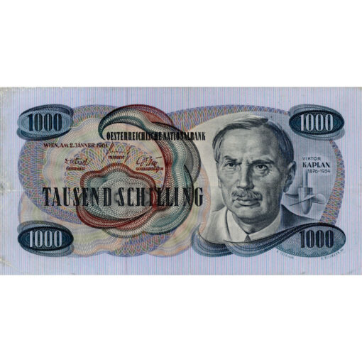 Österr.Nationalbank - 1000 Schilling 1961, Vs.V.Kaplan, Rs.Donaukraftwerk Ybbs - Persenbeug, (KK.246/P.141a/ANK 276) Erh. IV