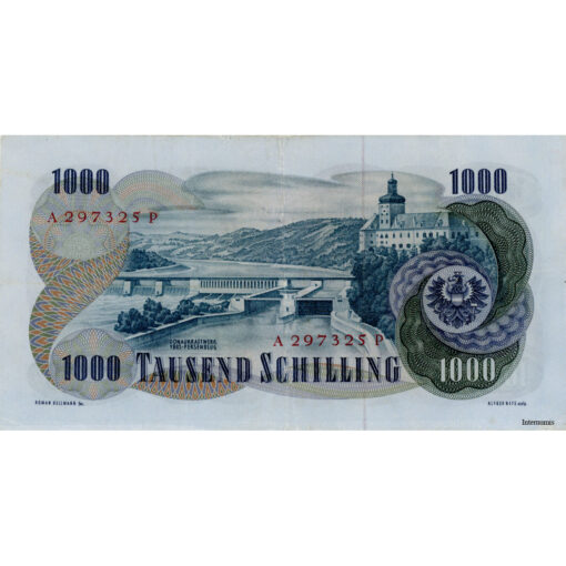 Österr.Nationalbank - 1000 Schilling 1961, Vs.V.Kaplan, Rs.Donaukraftwerk Ybbs - Persenbeug, (KK.246/P.141a/ANK 276) Erh. IV – Bild 2
