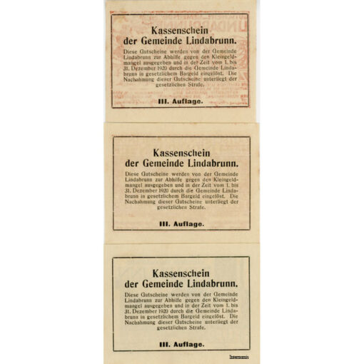 Lindabrunn(NÖ) - 10,20,50 Heller 1920, III. Auflage, Rs.Umrahmung einfach, (KKN.S527)III)a) Erh. I – Bild 2
