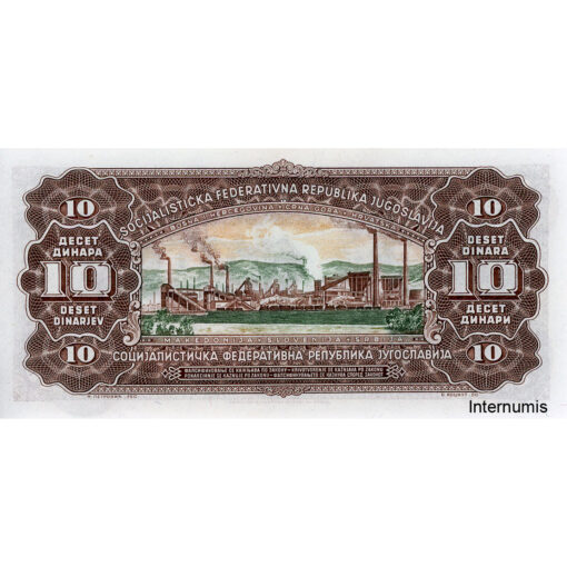 Jugoslawien - 10 Dinara 1965, (P.78a) Erh. UNC – Bild 2